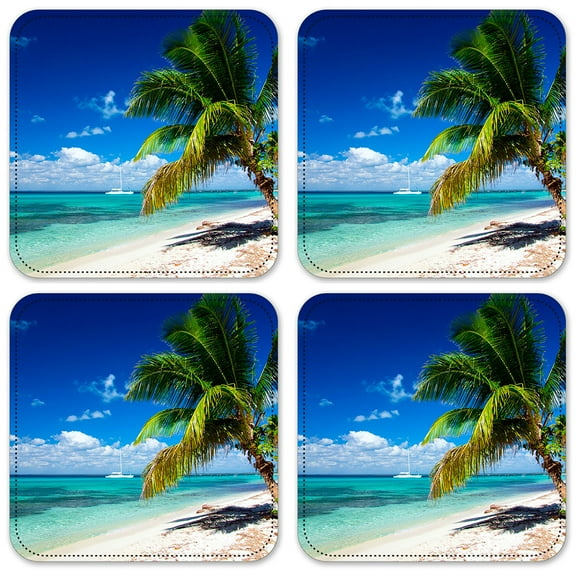 Vinyl Drink Coasters - Set of 4 - Beach and Palm