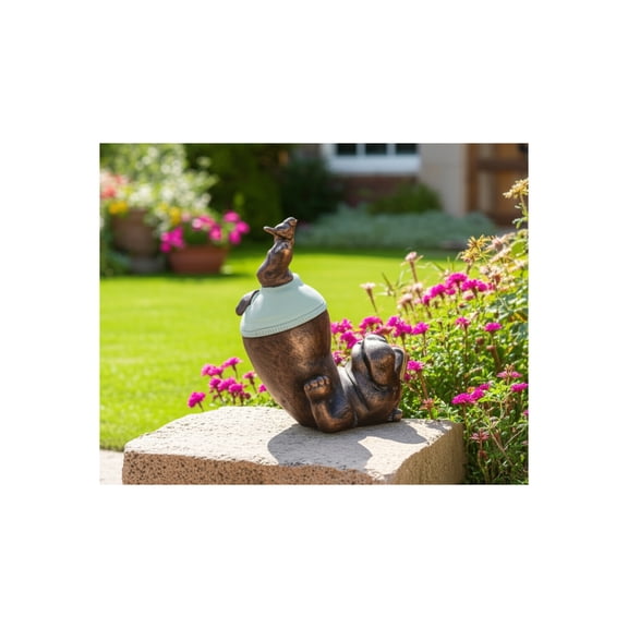 Contemporary Feet In the Air Hippo Design for Garden Decor - Garden Statuary Accent for Front Porch or Yard Art Display - Outdoor Patio Decor or Mantel Styling - 17", Bronze & Green