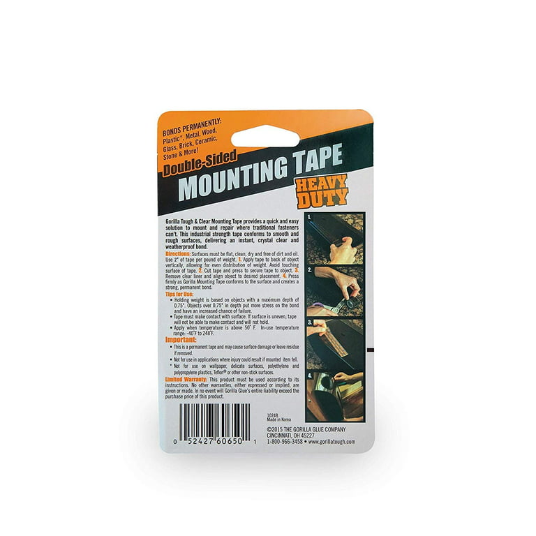 Gorilla Heavy Duty Double Sided Mounting Tape, 1 inch x 60 Inches, Black(Pack of 12) 6055016