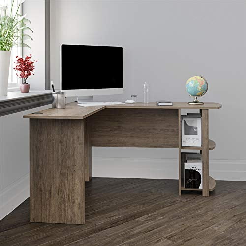Ameriwood Home Dakota LShaped Desk with Bookshelves, Rustic Oak