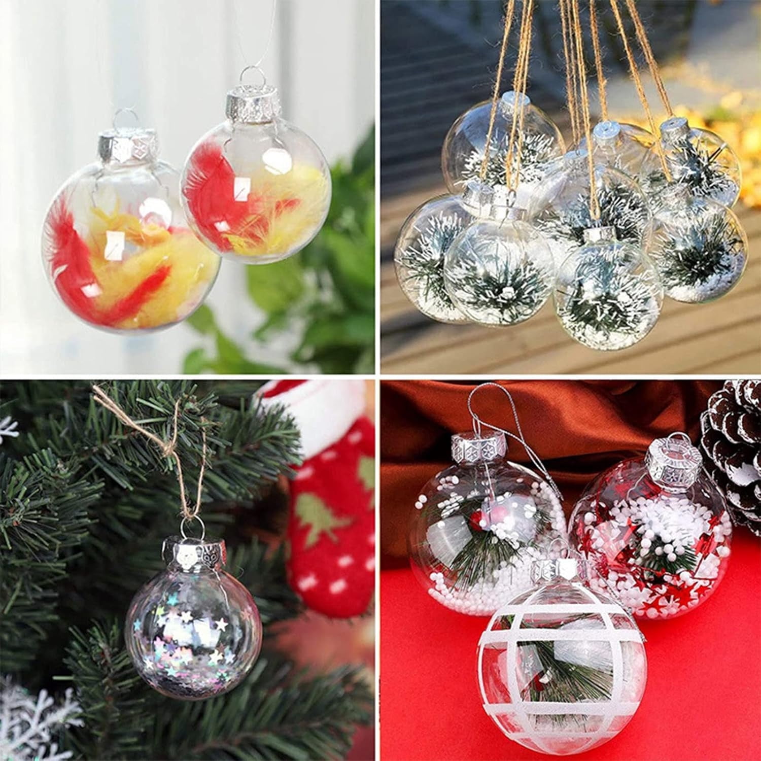 12 Pcs Christmas Ball Ornaments,3.15'' Round Clear Plastic Fillable Bulb DIY Decor Balls,Shatterproof Hanging Ornaments Balls for Craft Xmas Tree Holiday,Wedding,Birthday,Christmas Wreath Decoration