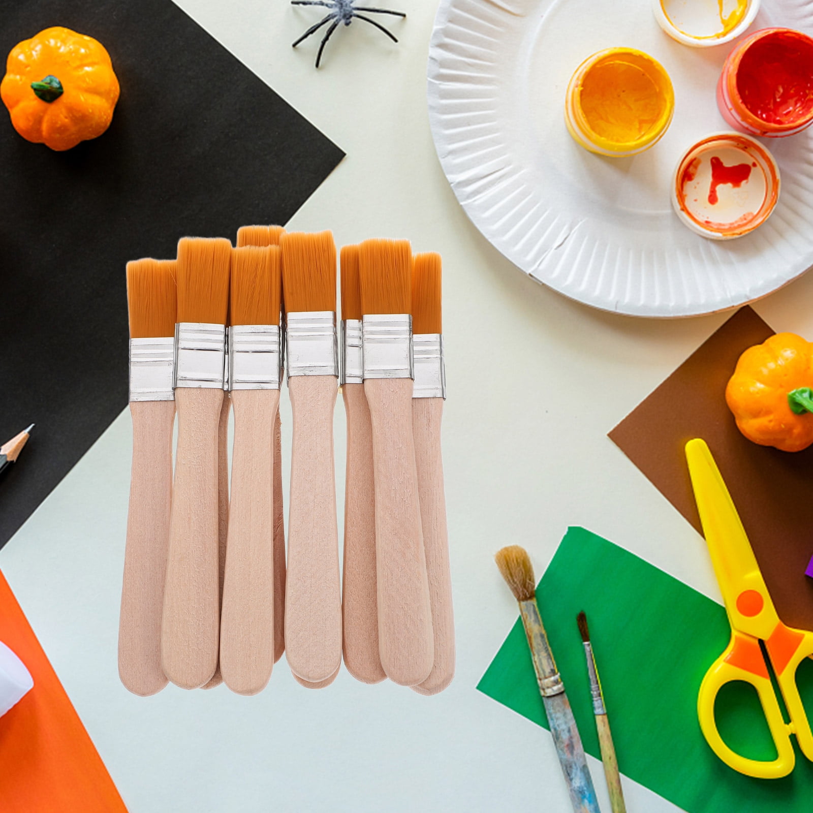 NICEXMAS 10Pcs Brown Nylon Bristle Paint Brushes with Wooden Handle Multipurpose for Painting