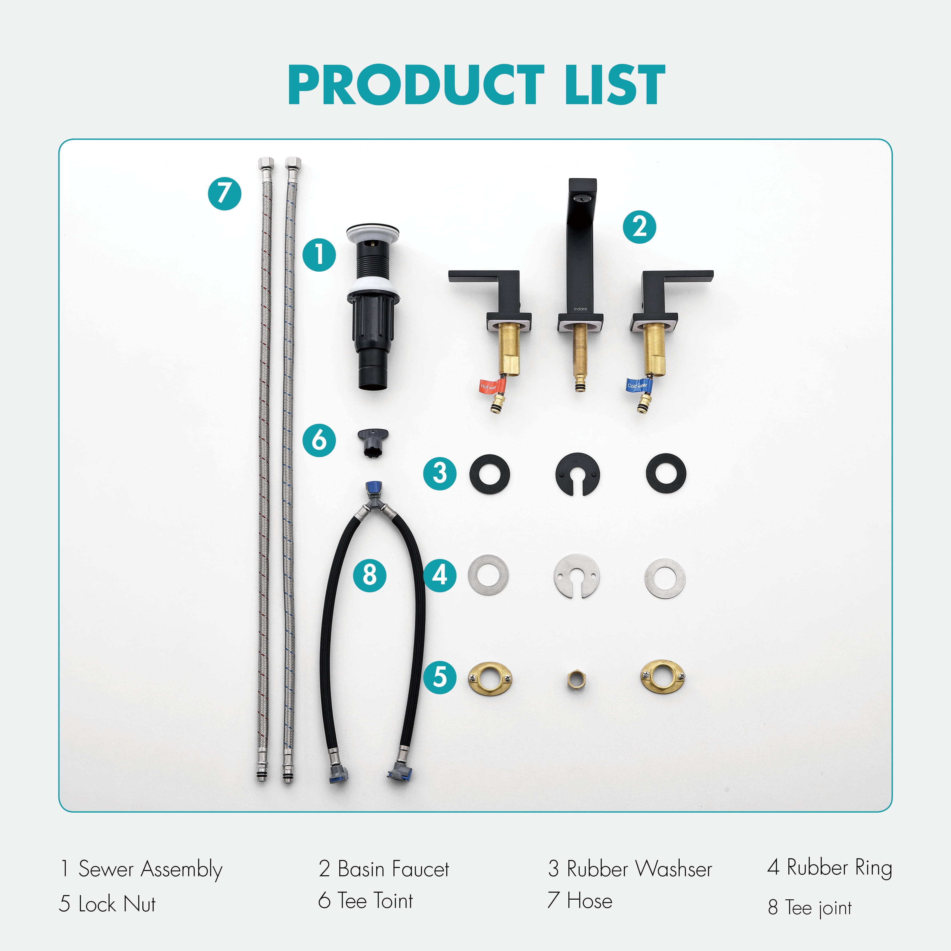 INDARE Bathroom Faucets，Black Bathroom Faucet，4 Inch 8 Inch Widespread Bathroom Faucets for Sink 3 Hole Brass Matte Black with Bathroom Sink Drain
