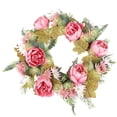 thumbnail image 2 of HongHeng Lighted Peony Wreath Rose Floral Twig Wreath 15 Inch Handmade Vintage Artificial Flowers Garland Front Door Wreath Beautiful Silk for Spring and Summer Wreath Display, 2 of 7