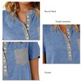 thumbnail image 3 of Camiseta con cuello redondo para mujer, camiseta de manga corta con cuello redondo y bloqueo de color con bolsillo, color azul S, 3 of 6