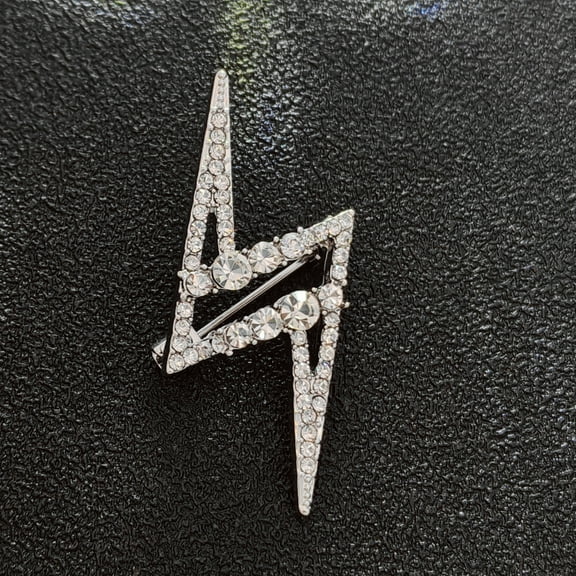 Silver Lightning Bolt Brooch for Unisex – Sparkling Large and Small Rhinestones – Trendy and Stylish Jewelry for Men and Women