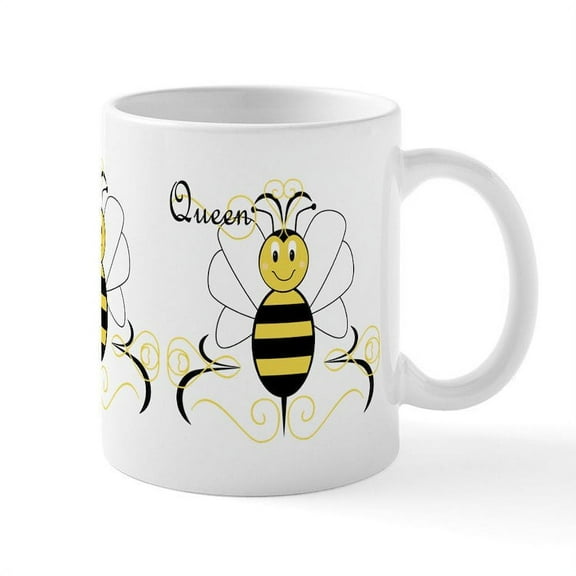 CafePress - Smiling Bumble Bee Queen Bee Mug - 11 oz Ceramic Mug - Novelty Coffee Tea Cup
