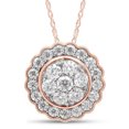 thumbnail image 2 of 1 Carat Round Cut Lab Created Moissanite Diamond Flower Pendant Necklace In 10K Solid Rose Gold Jewelry For Women With 18" Chain (G-H Color, VVS1 Clarity, 1 Cttw), 2 of 7
