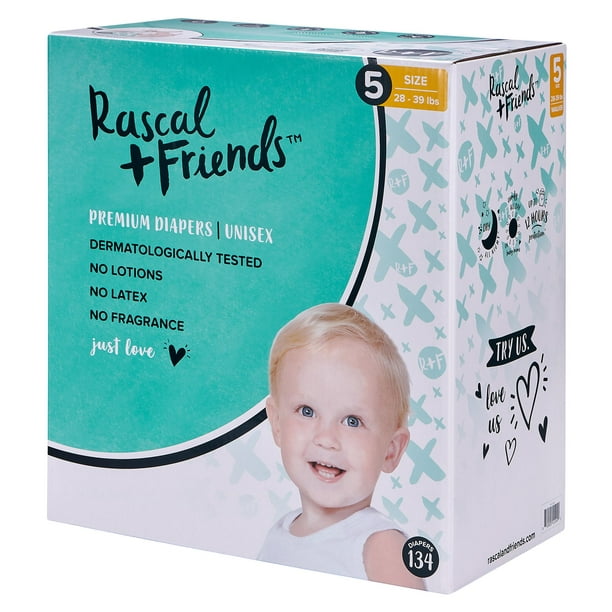 Rascal + Friends Premium Diapers, Size 5, 134 Count