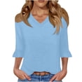thumbnail image 3 of Jsaierl 3/4 Length Sleeve Womens Tops Casual V Neck Shirts Fashion Solid Petite Blouses Classic Elegant T-shirts Top S-2XL, 3 of 9