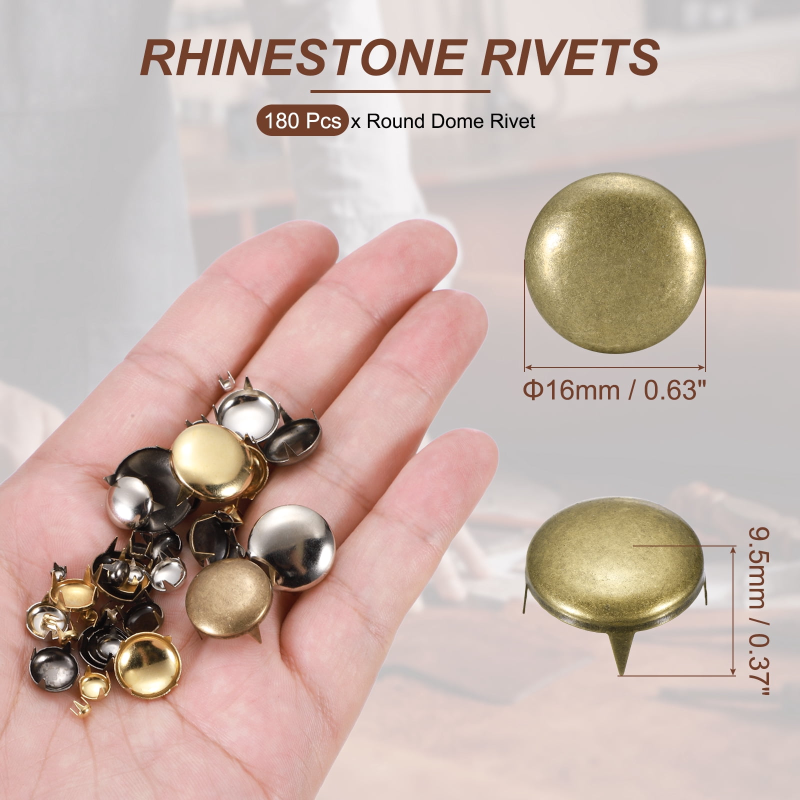 16mm Round Dome Rivet, 180 Pcs Metal 4 Claw Spike Spot Stud Punk Rock Rivet Nailhead for DIY Leather Crafting for Decor Repair Clothing Belts Bags Shoes, Bronze