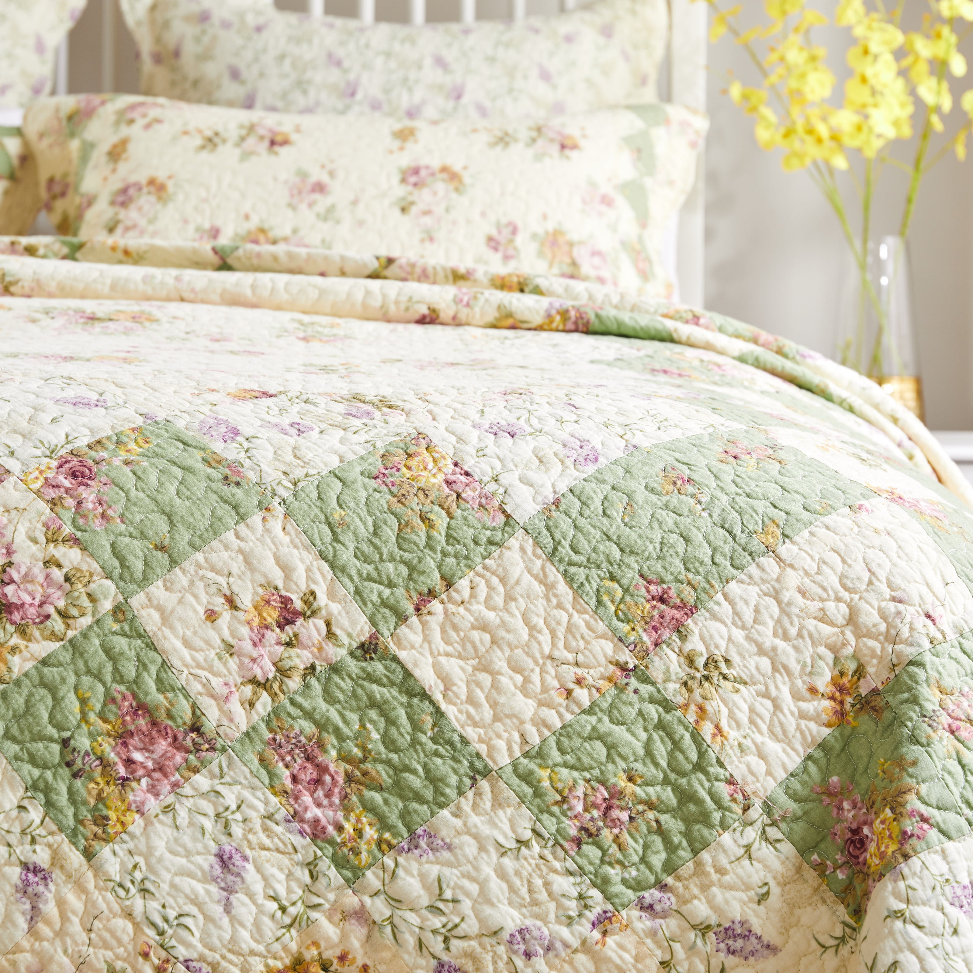 Greenland Home Fashions Bliss 100% Cotton Authentic Patchwork Quilt Set, 3-Piece Full/Queen