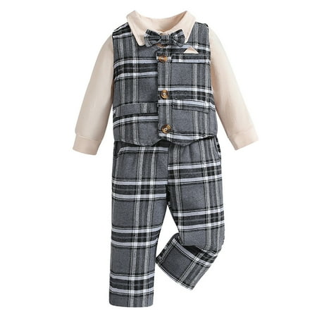 

Icvfdpl Toddler Boys Outfits Long Sleeve Shirt Tops And Pants Vest Coats 3 Piece Set Gentleman Bowtie Set Outfits Overalls Thin Stylish Party