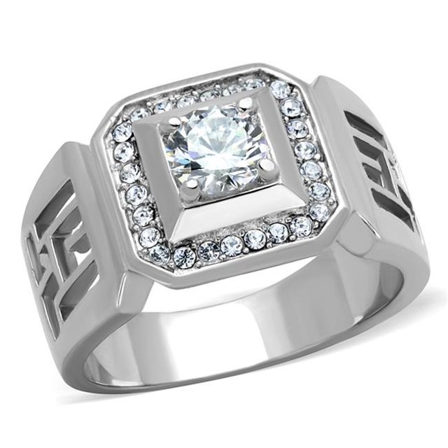 Alamode TK2046-11 Men High Polished Stainless Steel Ring with AAA Grade CZ in Clear - Size 11