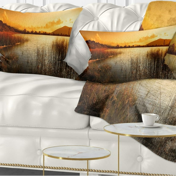 Designart Calm Evening with Lake and Mountains - Landscape Printed Throw Pillow - 12x20