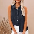 thumbnail image 2 of FAVIPT Womens Oversized Linen Shirt Sleeveless Plain Button Down Shirts Casual Loose V Neck Collared Blouses Casual Fashion Summer 2025 Tees Dark Blue,XXXL, 2 of 7