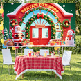 thumbnail image 6 of Red Green Theme Santa Toy Shop Banner Festive Decorative Christmas Display Santa Claus Pattern Snowflake Design Holiday Backdrop for Christmas Party Shop Display Photo Shoot, 6 of 9