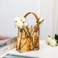 thumbnail image 3 of Monedero de cristal Jarrón Oairse, color ámbar, para flores, con asa de piel, 3 of 6