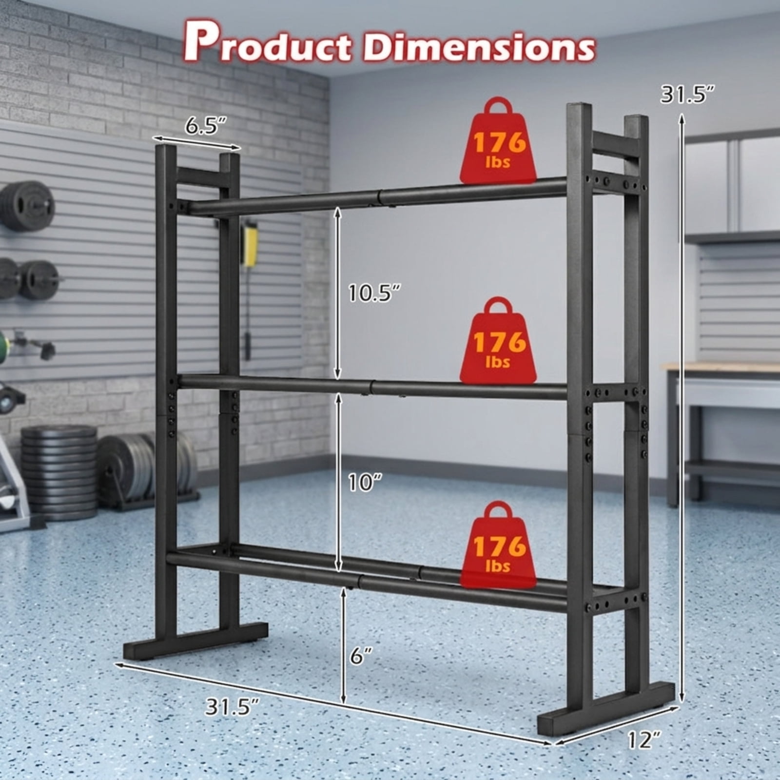 Airfind 3 Tier Dumbbell Rack Heavy Duty Weight Storage Stand with 529 lb Capacity and Adjustable Bar Spacing for Home Gym and Garage, Black