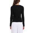 thumbnail image 3 of Suéter de mujer Inspire Chic, de punto acanalado, con cuello barco, de manga larga, con dobladillo dividido, casual, talla XL, negro, 3 of 5