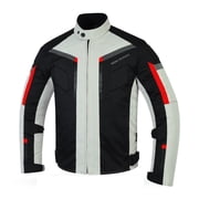 Men’s Cordura Textile Motorcycle Riding Jacket – Waterproof Touring Coat with EVA Foam Armor Padding Grey Size-L