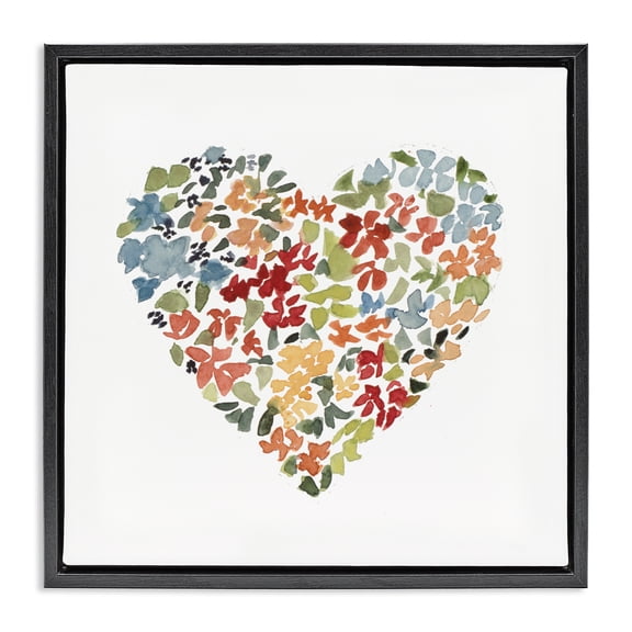 Stupell Industries Blooming Earth Tone Heart Black Framed Floater Canvas Wall Art, design by Lanie Loreth