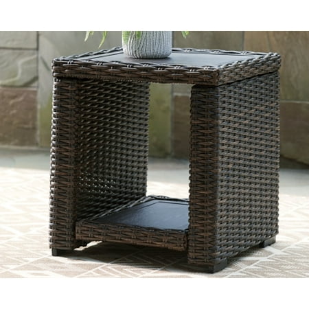 Signature Design by Ashley Grasson Lane Outdoor Rattan Square End Table with Storage Brown