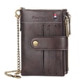 thumbnail image 1 of Cartera de piel auténtica para hombre con bloqueo RFID y cadena, cartera plegable para hombre de piel con 19 tarjeteros y monedero con cremallera, caja de regalo (café), 1 of 5