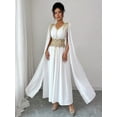 thumbnail image 7 of White Womens Elegant V-Neck Maxi Dress With Gold Embroidered Waist And Cape Sleeves, 7 of 7
