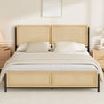 thumbnail image 1 of PIONEERWORKS Natural Full Size Bed Frame Complete with a Rattan Headboard and Footboard, Boho Full Mattress Frame, No Box Spring Needed, Noise-Free, Easy Assemble Wooden Bedframe, 1 of 7