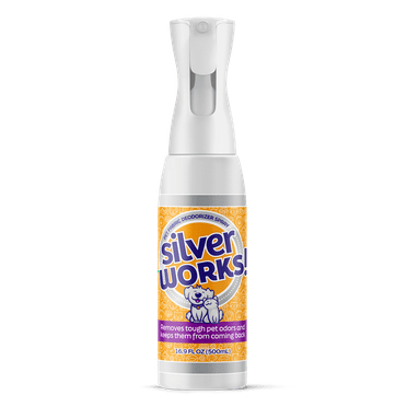 SilverWorks! Pet Odor Eliminator Spray For Home - Safe, Natural, Silver Ion Deodorizer - Cat, Dog Smell And Urine Odor Eliminator For Carpet, Furniture And Litter -16.9oz