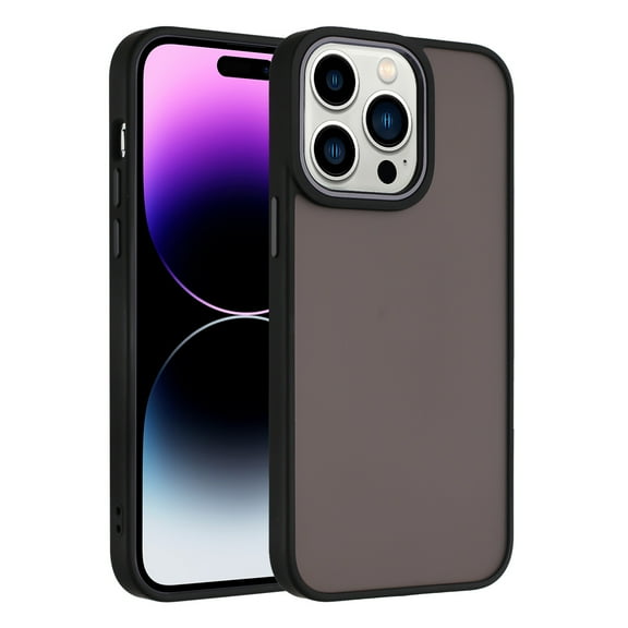 For Apple iPhone 14 Pro Max 6.7" Slim Matte Colored Frame Shockproof Hybrid Case Cover Black