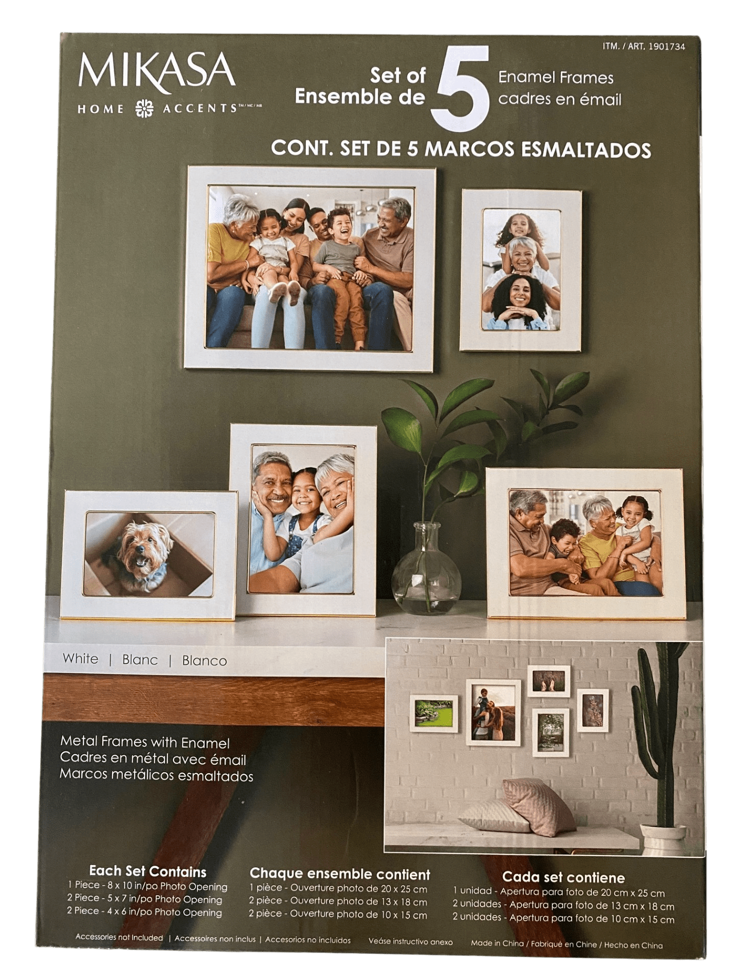 Mikasa Enamel Picture Frame Set of 5, White/Gold, 8x10, 5x7, 4x6