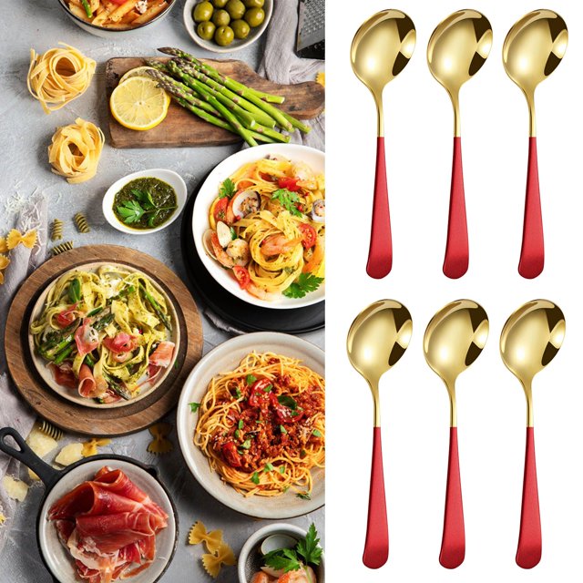 CRCMUHE Tableware Round Spoon 304 Stainless Spoon Fork Household Cute Small Soup Spoon Thick Round Bottom Eating Spoon