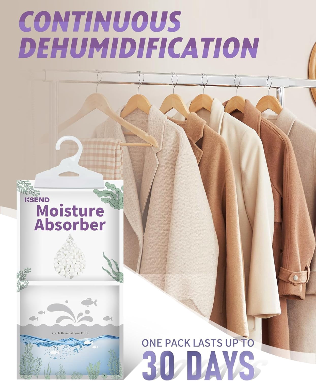 Moisture Absorbers 8 Packs - 9.8 oz Dehumidifier Bags, Portable Hanging Bags for Closet, Bathroom and Kitchen, Fragrance Free, 11.8'' x 6.3''