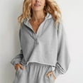 thumbnail image 2 of idosla Womens Cropped Sweatshirt Loose V Neck Hoodies Casual Long Sleeve Workout Hooded Sweatshirt Tops (Light Gray, M), 2 of 4