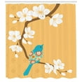 thumbnail image 3 of Birds Shower Curtain, Floral Pattern Winged Sparrow Perching on White Cherry Blossom Branch Spring Nature, Fabric Bathroom Set with Hooks, 69W X 70L Inches, Multicolor, by Ambesonne, 3 of 3
