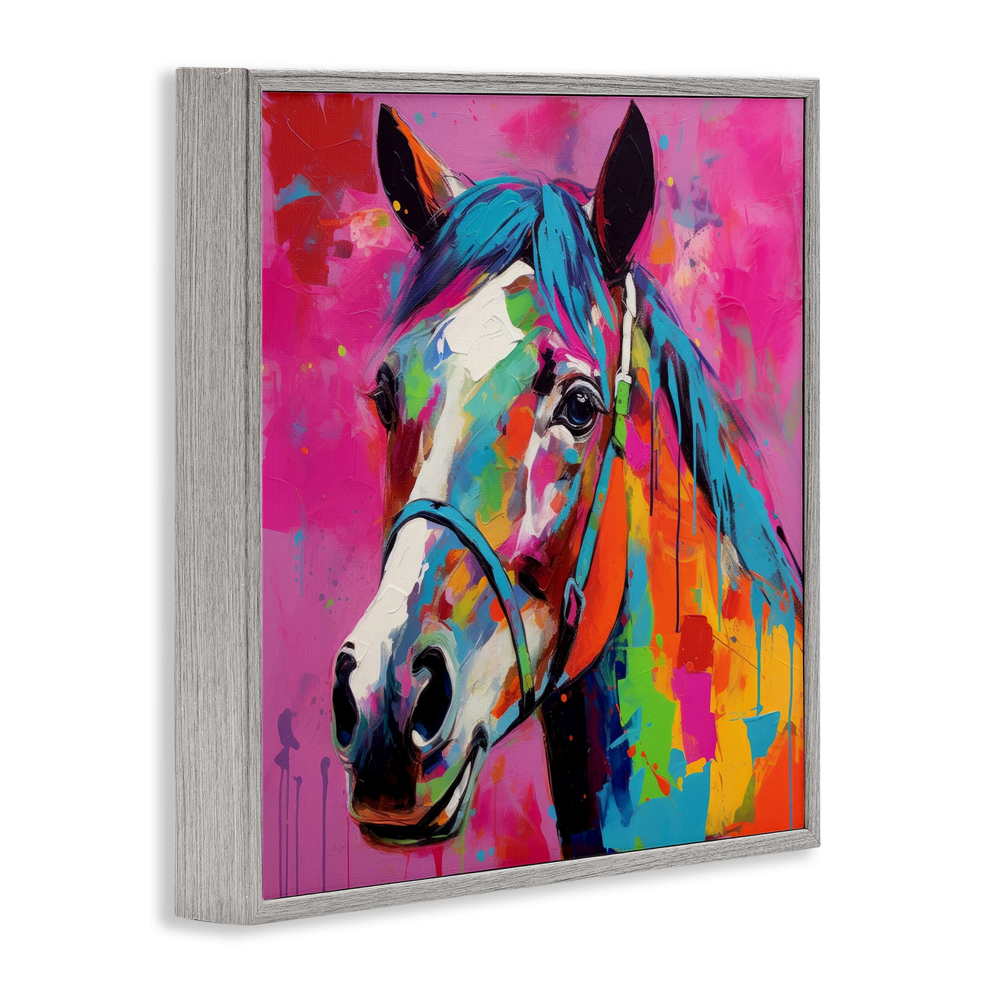 Stupell Industries Modern Hue Horse Animals & Insects Painting Gray Framed Art Print Wall Art, 17 x 17