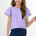 thumbnail image 4 of Aofany Tee Shirts for Girls Short Sleeve V Neck Tshirts Solid Color Cute Summer Tops Casual Tees Shirt, 3-14T, 4 of 7