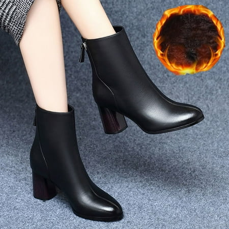 

YOTAMI Womens Boots Back Zip Ankle Bare Boots Square Heel High Casual Short Tube Bare Booties Trendy Black