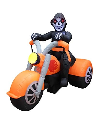 Halloween Inflatable Ghost Motorcycle Bike Skeleton Blowup Air Blown Decoration 