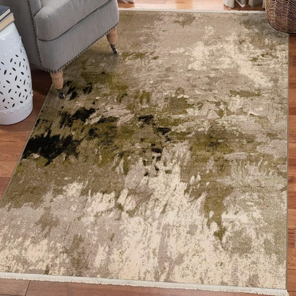 Luxe Weavers Modern Abstract Fringe Green 5x7 Area Rug, Living Room Carpet