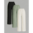 thumbnail image 6 of Women's Solid Color Wide Leg Pants Black, Green, White Three Piece Set, 6 of 6