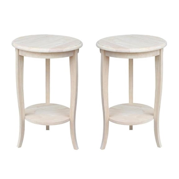 Home Square 2 Piece Solid Wood 24"H Round End Table Set in Unfinished Natural