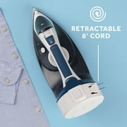 Sunbeam 1700W Steam Iron, Retractable Cord, Shot of Steam, Steel Soleplate, Blue-White