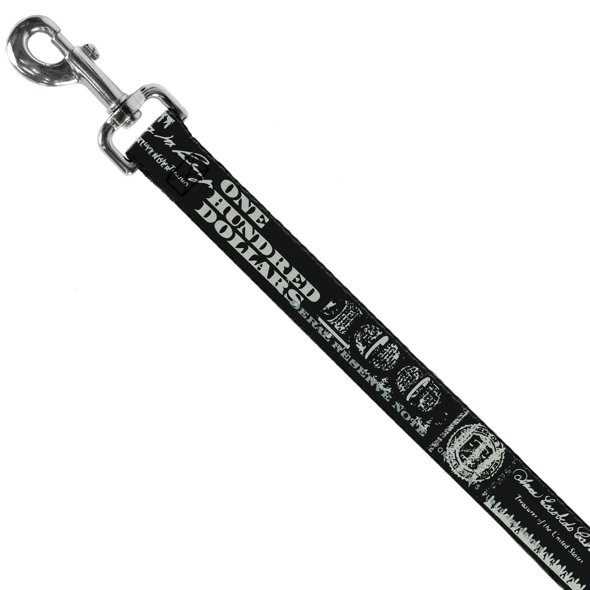 Buckle-Down Pet Leash, Dog Leash, Americana One Hundred Dollar Bill Elements Black Gray, 6 Feet Long 1.0 Inch Wide