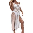 thumbnail image 5 of sunsanly Women Beach Dress Hollow Out See-through Sleeveless Long Tassel Knitted Sunscreen Solid Color Slim Fit Summer Bikini Cover Up Women Garment, 5 of 8