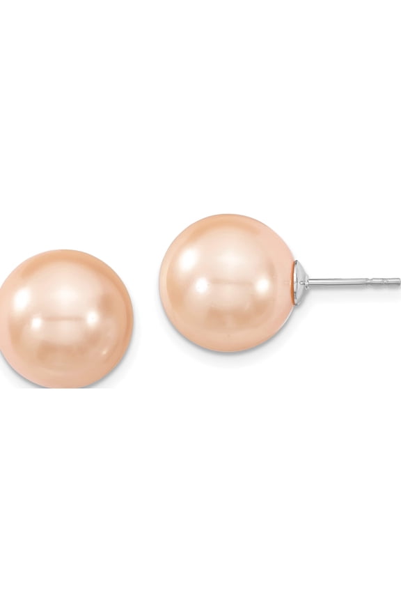 Sterling Silver S Majestik Rh-Pl 12-13mm Pink Imitat Shell Pearl Stud Earrings Made In Canada qmje12p