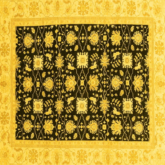Ahgly Company Indoor Square Oriental Yellow Traditional Area Rugs, 8' Square