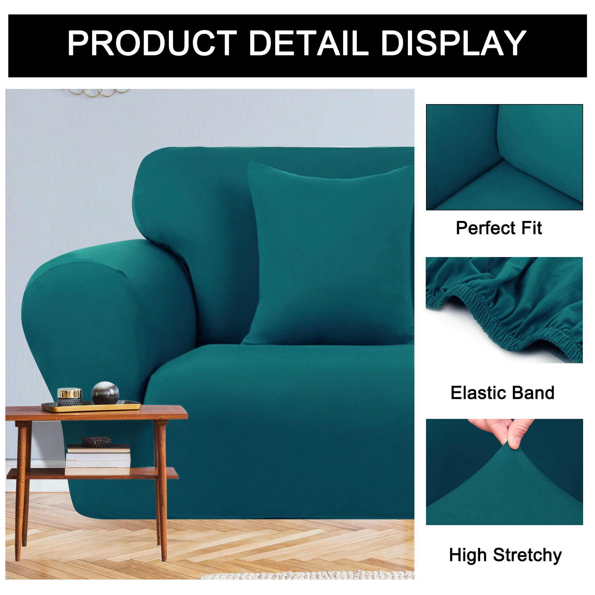 Unique Bargains Solid 1/2/3 Seater Sofa Cover Stretch Couch Slipcover Peacock Blue